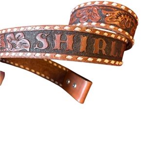 Vintage hand tooled personalized Leather Belt with Floral Design